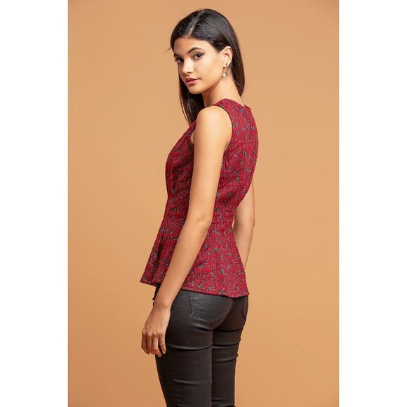 Anthropologie Eva Franco Metallic Sleeveless Peplum Top Tank Burgundy - Picture 4 of 5